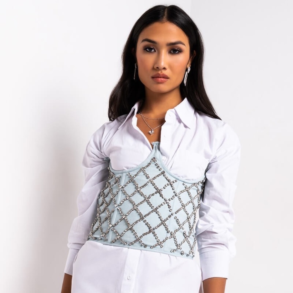 AKIRA Denim Rhinestone Underbust Corset